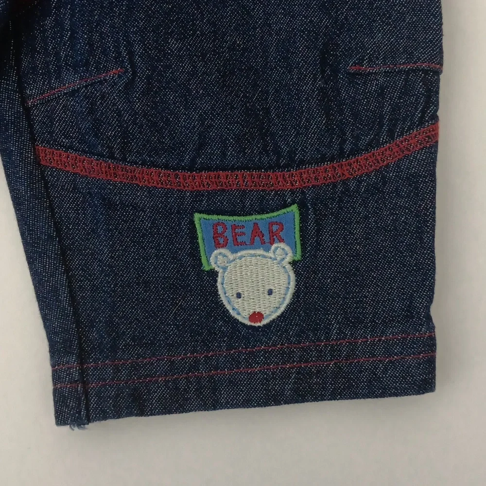 Okie Dokie Striped Red & Blue Boy Baby Outfit Size 6-9 Months Bear Patch 2 Piece - Picture 9 of 12